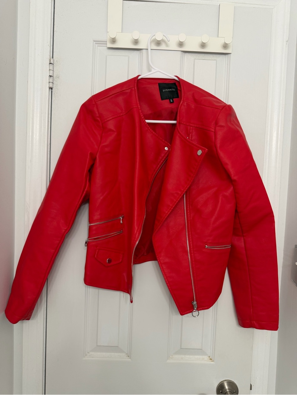 Dynamite Red Faux Leather Moto Jacket - Women